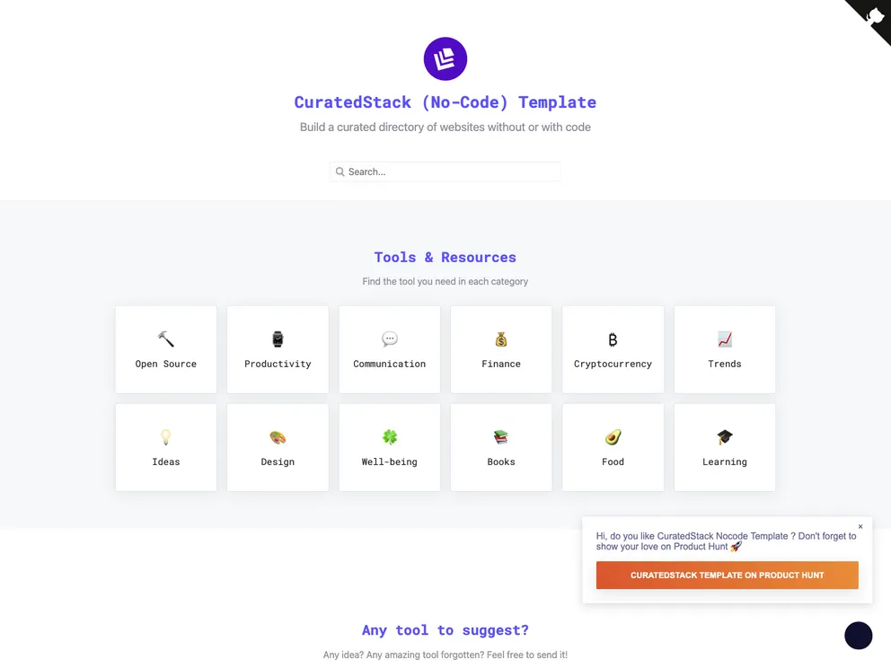 CuratedStack Nocode Template screenshot